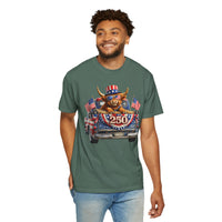 Patriotic Highland, America's 250th Birthday - Comfort Colors | Trendy Women's and Men's T-Shirt. Direct to Garment. Printed & Shipped in the USA. Unisex Sizes.