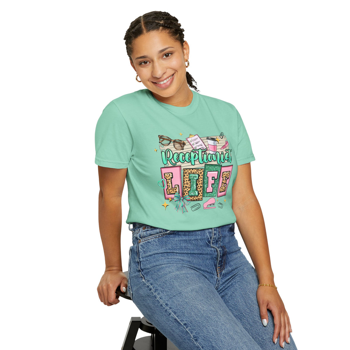 Receptionist Life - Comfort Colors | Trendy Women's T-Shirt. Direct to Garment. Printed & Shipped in the USA. Unisex Sizes.