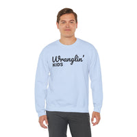 Wranglin' Kids Funny Mom Dad – Gildan Heavy Blend | Trendy Women’s and Men's Soft Sweatshirt. Direct to Garment. Printed & Shipped in the USA. Unisex Sizes.