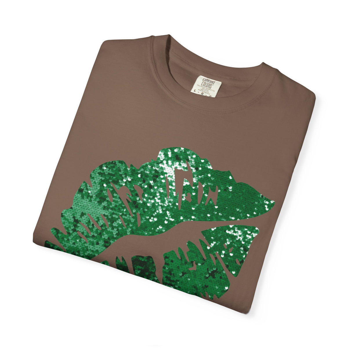 Green Faux Glitter Kiss - Comfort Colors | Trendy Women's T-Shirt. Direct to Garment. Printed & Shipped in the USA. Unisex Sizes.