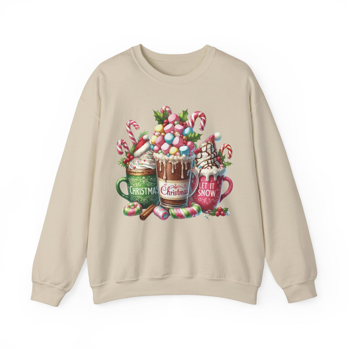 Hot Chocolate Mugs Christmas Hot Cocoa – Gildan Heavy Blend | Trendy Women’s Soft Sweatshirt. Direct to Garment. Printed & Shipped in the USA. Unisex Sizes.
