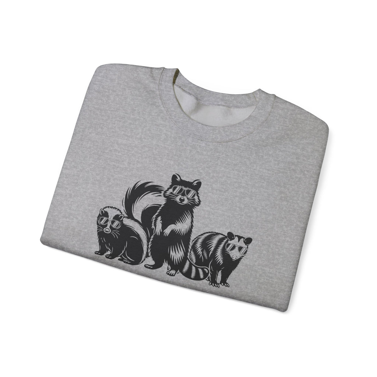 Stay Trashy, Skunk Raccoon Possum – Gildan Heavy Blend | Trendy Women’s and Men's Soft Sweatshirt. Direct to Garment. Printed & Shipped in the USA. Unisex Sizes.