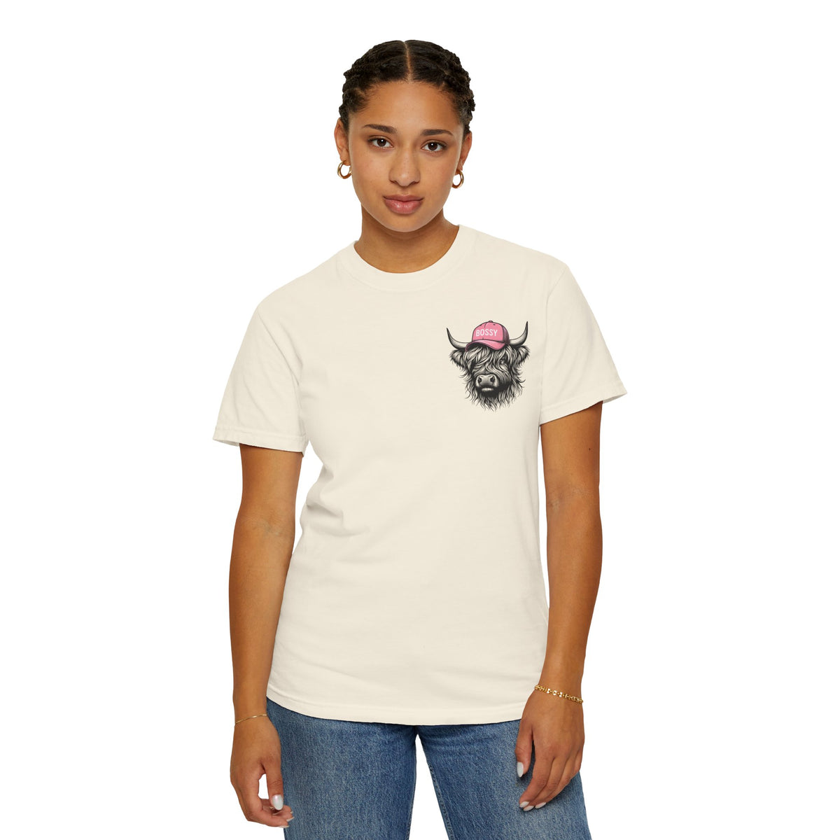Head Heffa Highland Cow, Front & Back Print - Comfort Colors | Trendy Women's T-Shirt. Direct to Garment. Printed & Shipped in the USA. Unisex Sizes.