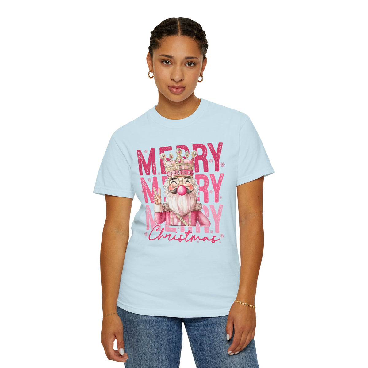 Merry Christmas — Cute Pink Bubblegum Nutcracker  - Comfort Colors | Trendy Women's T-Shirt. Direct to Garment. Printed & Shipped in the USA. Unisex Sizes.