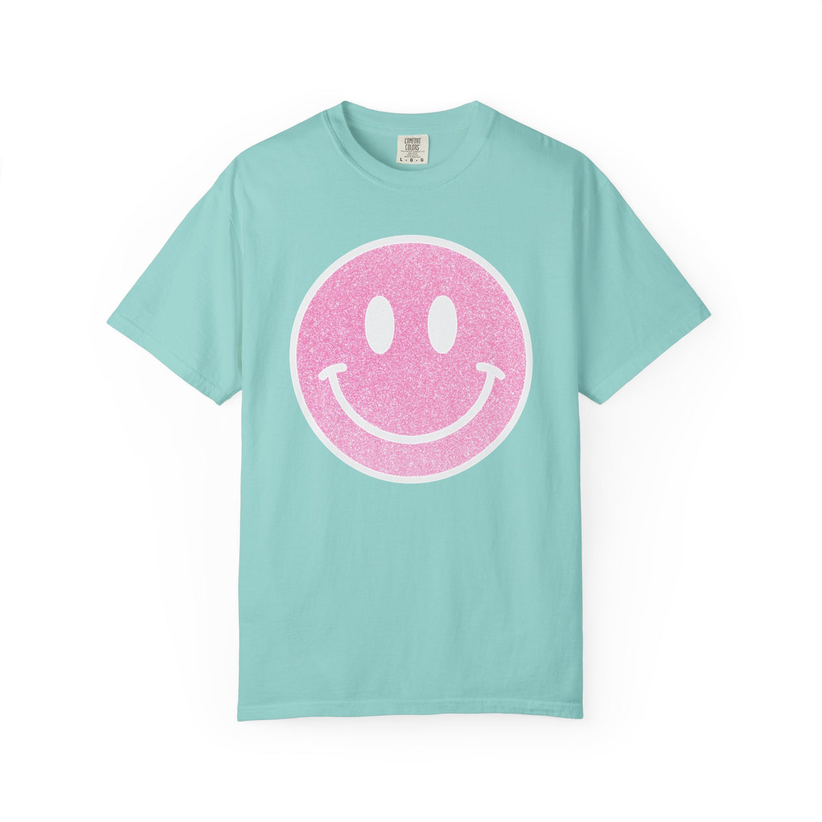 Faux Glitter Smiley - Comfort Colors | Trendy Women's T-Shirt. Direct to Garment. Printed & Shipped in the USA. Unisex Sizes.