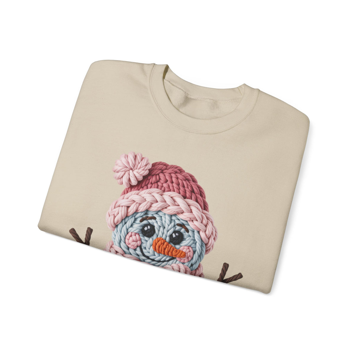 Cute Yarn Snowman - Pink Scarf Faux Yarn – Gildan Heavy Blend | Trendy Women’s Soft Sweatshirt. Direct to Garment. Printed & Shipped in the USA. Unisex Sizes.