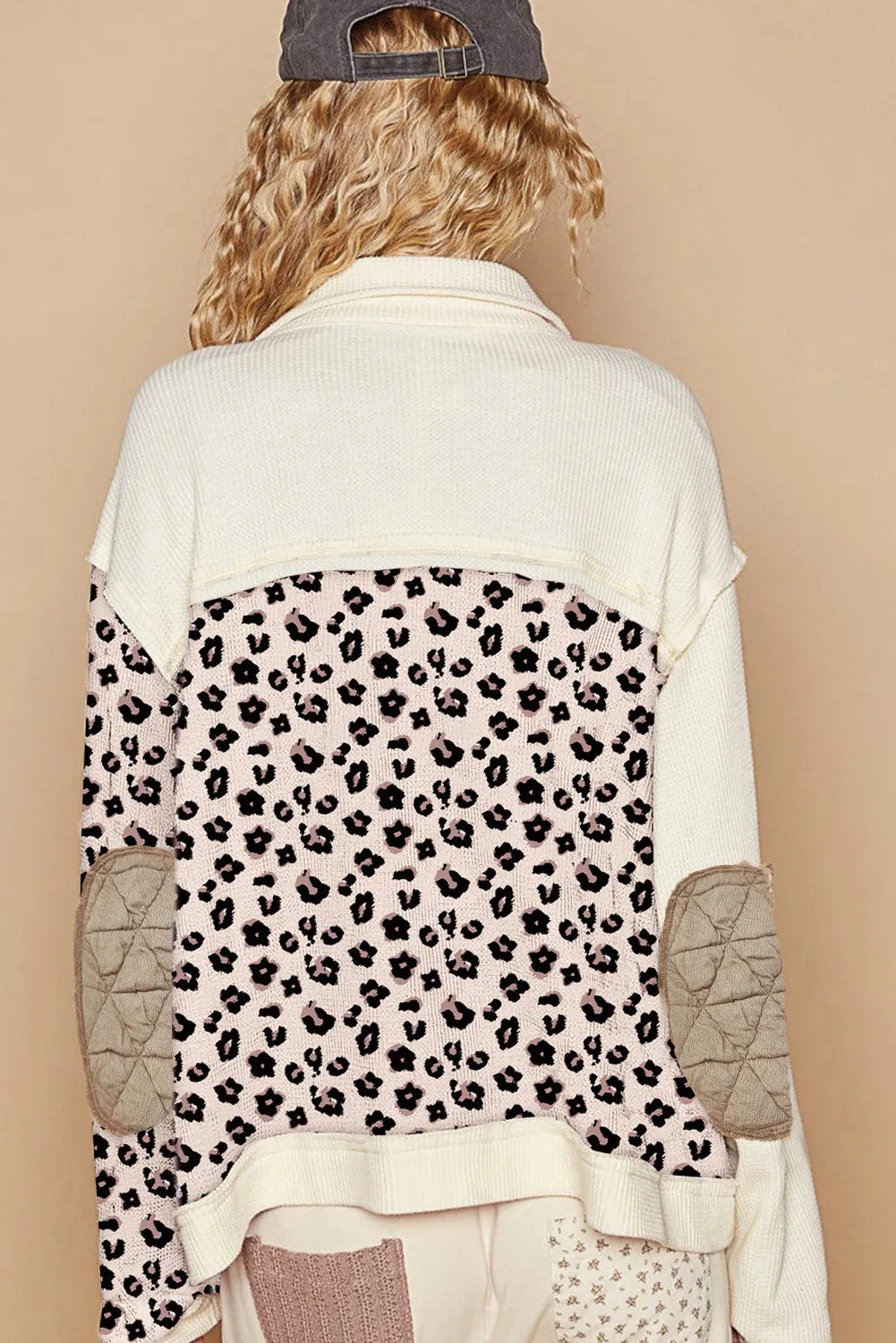 Khaki & Leopard Patchwork Quilted Button-Front Lightweight Jacket with Pockets