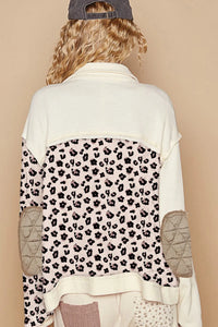 Khaki & Leopard Patchwork Quilted Button-Front Lightweight Jacket with Pockets