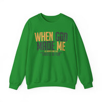 When God Made Me "This'll Be Fun" Christian Faith Distressed – Gildan Heavy Blend | Trendy Women’s and Men's Soft Sweatshirt. Direct to Garment. Printed & Shipped in the USA. Unisex Sizes.