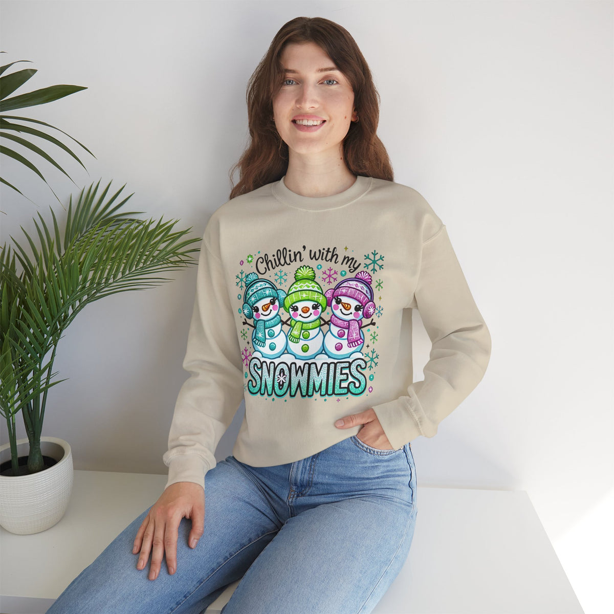 Chillin' With My Snowmies, Winter Snowman – Gildan Heavy Blend | Trendy Women’s Soft Sweatshirt. Direct to Garment. Printed & Shipped in the USA. Unisex Sizes.
