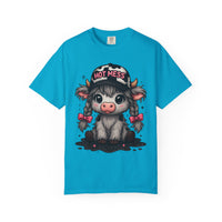Cute Highland Cow 'Hot Mess' In Braids  - Comfort Colors | Trendy Women's T-Shirt. Direct to Garment. Printed & Shipped in the USA. Unisex Sizes.