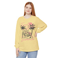 Feral Girl Summer, Possum on a Beach - Comfort Colors | Trendy Women's Long Sleeve T-Shirt. Direct to Garment. Printed & Shipped in the USA. Unisex Sizes.