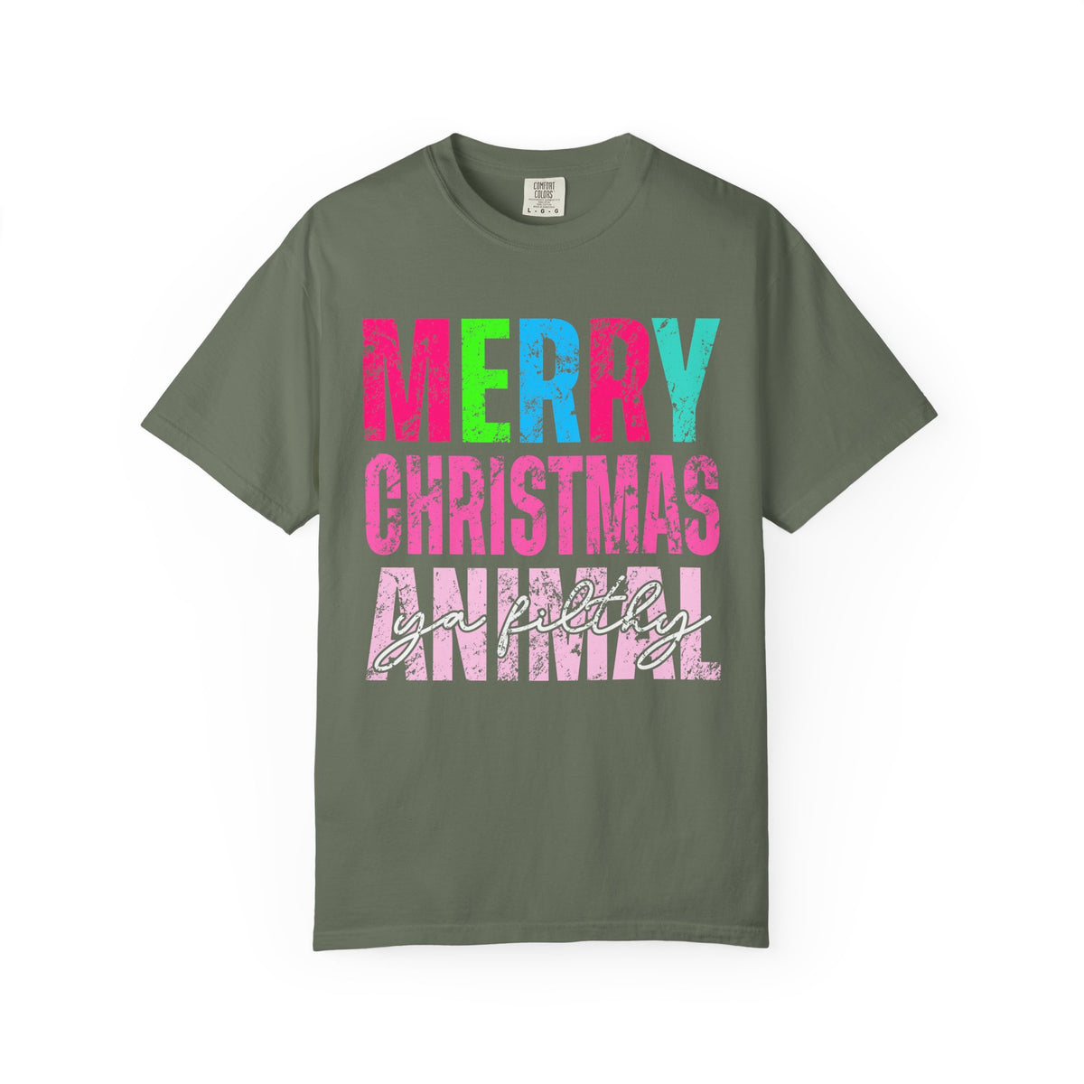 Merry Christmas Ya Filthy Animal - Comfort Colors | Trendy Women's T-Shirt. Direct to Garment. Printed & Shipped in the USA. Unisex Sizes.
