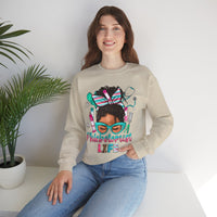 Phlebotomist Life, Messy Bun – Gildan Heavy Blend | Trendy Women’s Soft Sweatshirt. Direct to Garment. Printed & Shipped in the USA. Unisex Sizes.