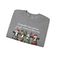 Christmas Cows - Probably Just Gonna Jingle Some Of The Way – Gildan Heavy Blend | Trendy Women’s and Men's Soft Sweatshirt. Direct to Garment. Printed & Shipped in the USA. Unisex Sizes.