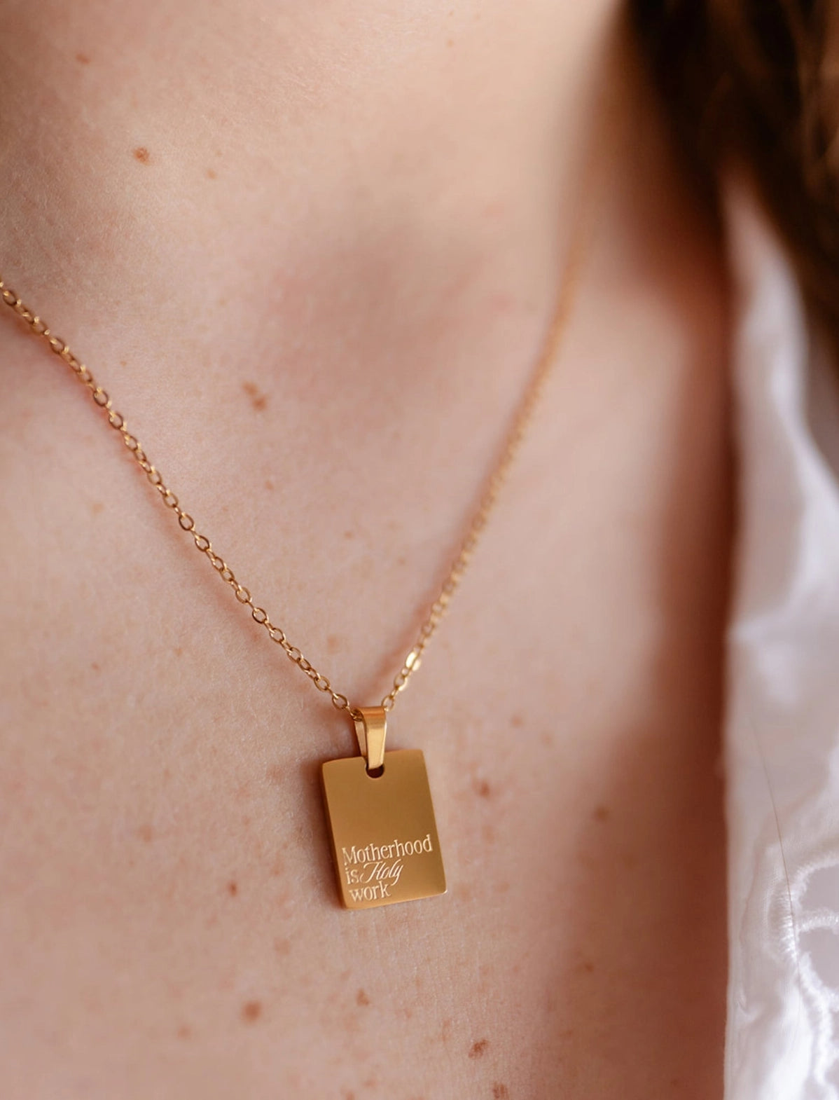 Necklace: Motherhood Is Holy Work - 18k Yellow Gold Plated