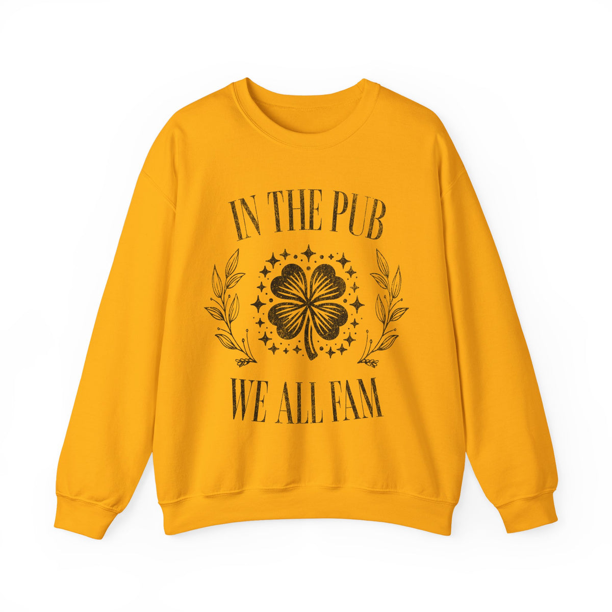 In the Pub We All Fam, Vintage – Gildan Heavy Blend | Trendy Women’s and Men's Soft Sweatshirt. Direct to Garment. Printed & Shipped in the USA. Unisex Sizes.
