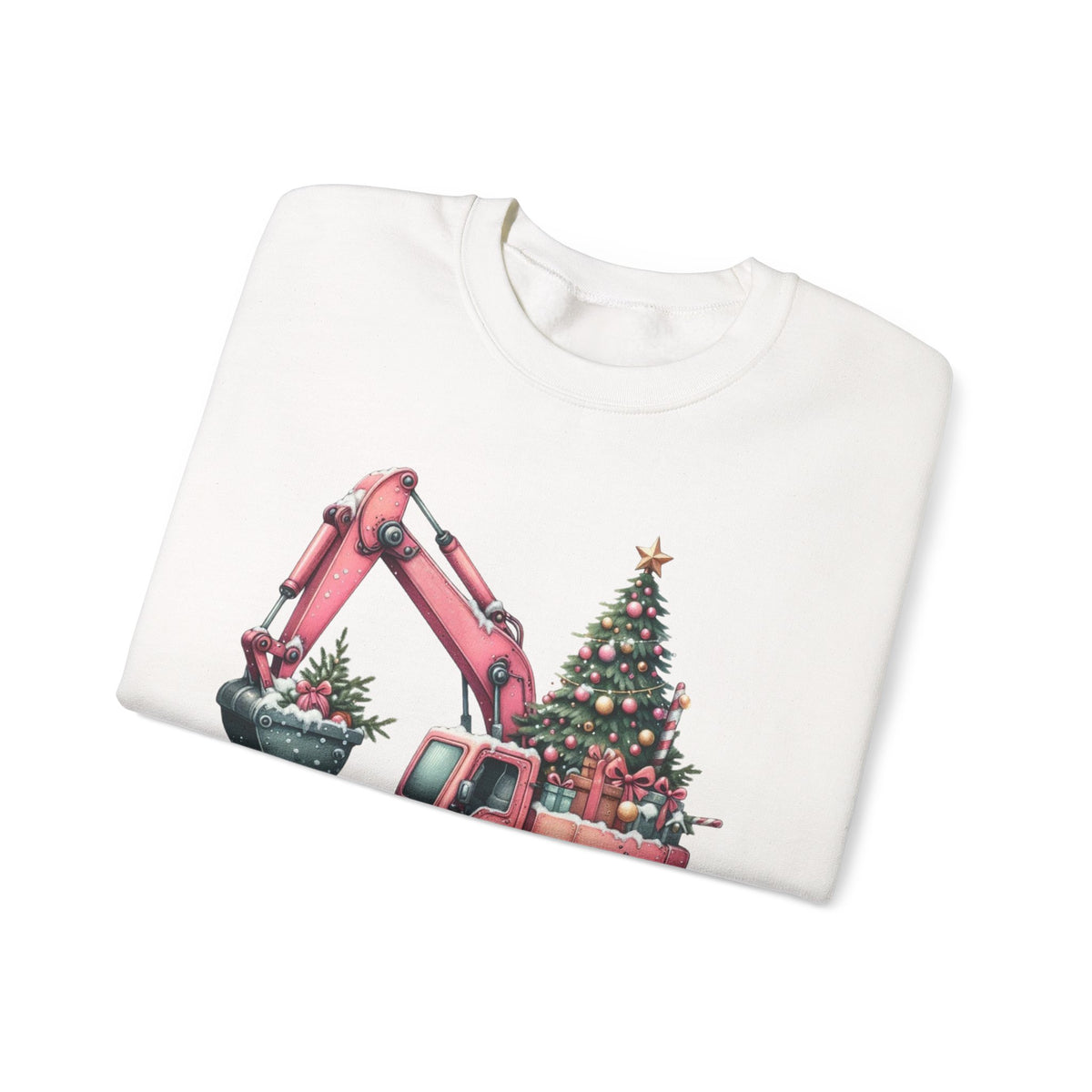 Excavator Merry Christmas Construction – Gildan Heavy Blend | Trendy Women’s Soft Sweatshirt. Direct to Garment. Printed & Shipped in the USA. Unisex Sizes.