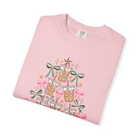 Merry and Caffeinated Iced Coffee Christmas Tree - Comfort Colors | Trendy Women's T-Shirt. Direct to Garment. Printed & Shipped in the USA. Unisex Sizes.