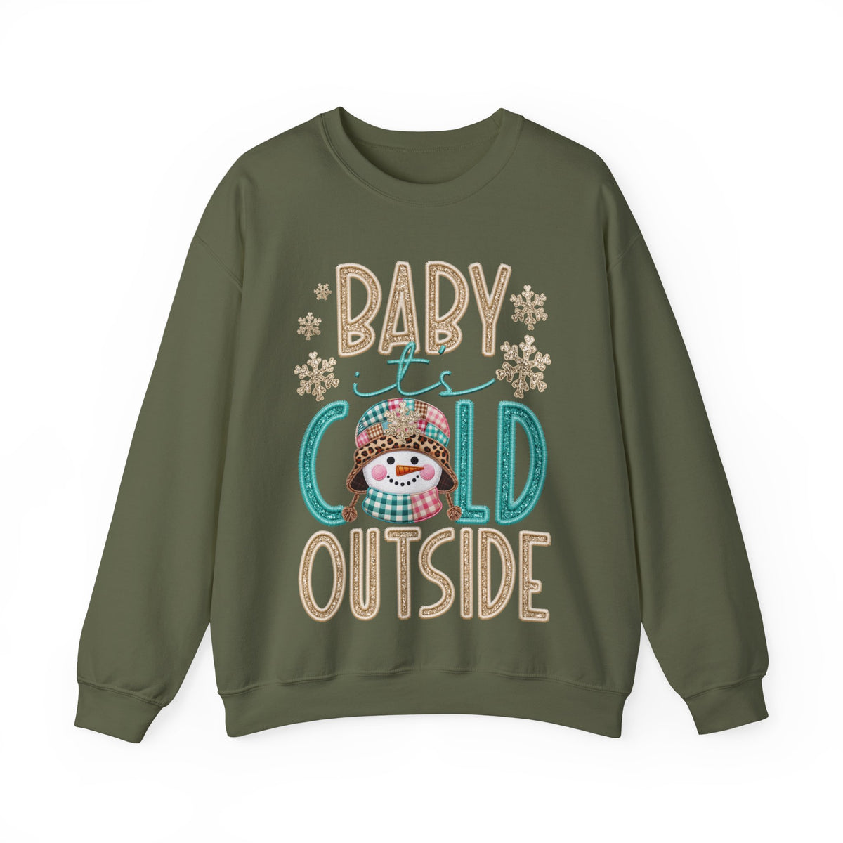 Baby It's Cold Outside Snowman – Gildan Heavy Blend | Trendy Women’s Soft Sweatshirt. Direct to Garment. Printed & Shipped in the USA. Unisex Sizes.
