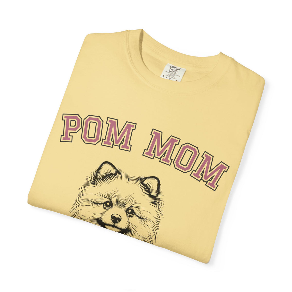 Pom Mom, Varsity - Comfort Colors | Trendy Women's T-Shirt. Direct to Garment. Printed & Shipped in the USA. Unisex Sizes.