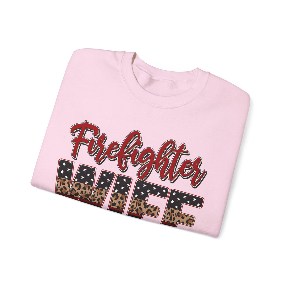 Firefighter Wife Patriotic Flag Lettering for Firefighter Spouse – Gildan Heavy Blend | Trendy Women’s Soft Sweatshirt. Direct to Garment. Printed & Shipped in the USA. Unisex Sizes.