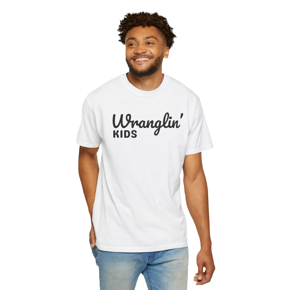 Wranglin' Kids Funny Mom Dad   - Comfort Colors | Trendy Women's and Men's T-Shirt. Direct to Garment. Printed & Shipped in the USA. Unisex Sizes.