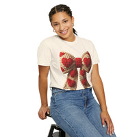 Faux Crochet Valentine Bow - Comfort Colors | Trendy Women's T-Shirt. Direct to Garment. Printed & Shipped in the USA. Unisex Sizes.