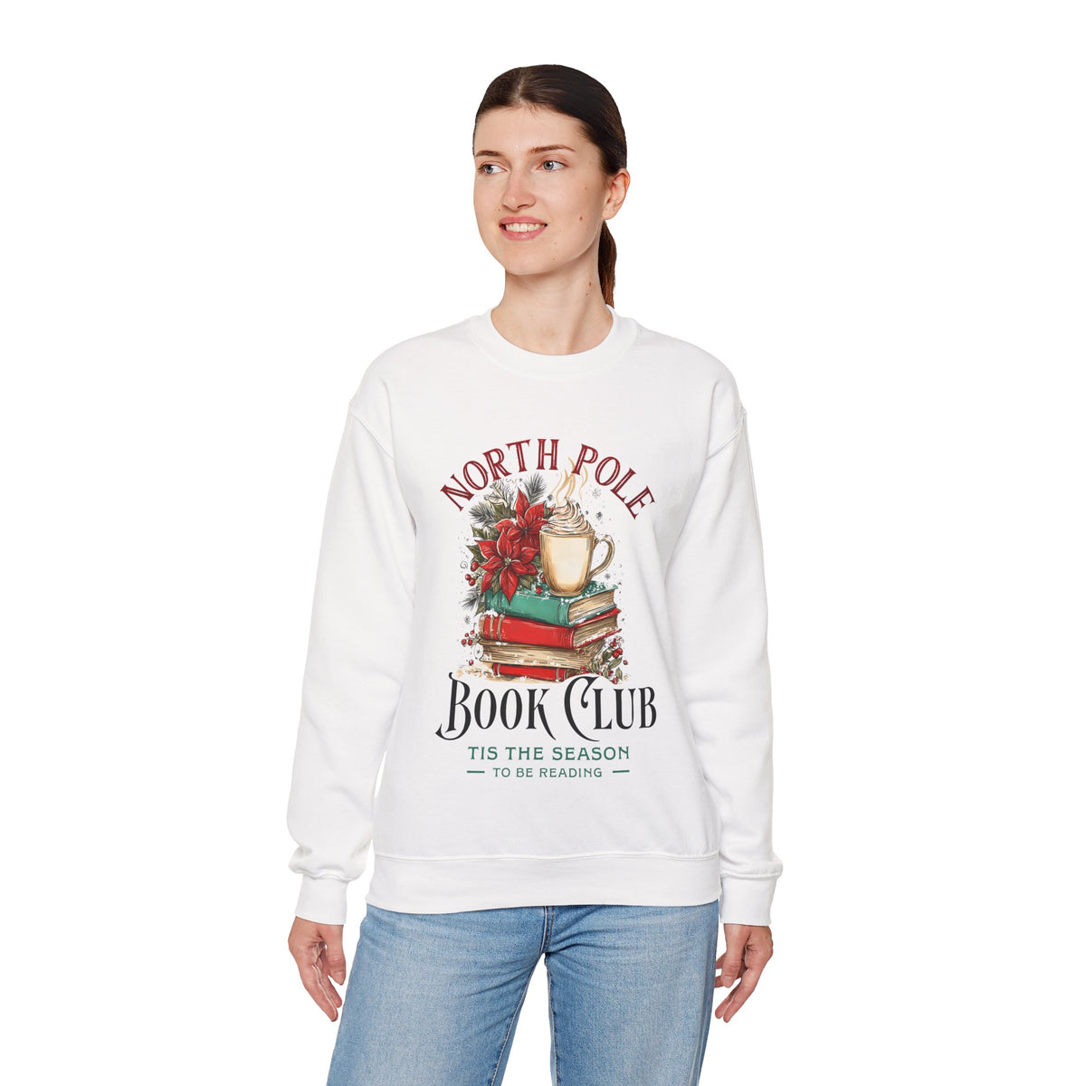 North Pole Book Club – Gildan Heavy Blend | Trendy Women’s Soft Sweatshirt. Direct to Garment. Printed & Shipped in the USA. Unisex Sizes.