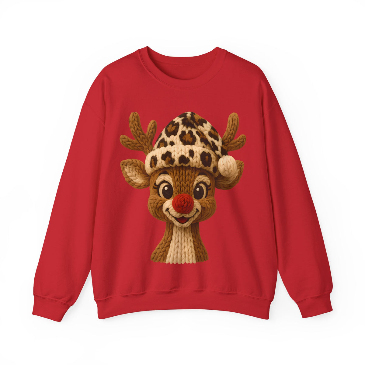 Rudolph Reindeer Leopard Santa Hat Christmas – Gildan Heavy Blend | Trendy Women’s Soft Sweatshirt. Direct to Garment. Printed & Shipped in the USA. Unisex Sizes.