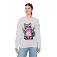 Cute But Feral, Raccoon in Pink Bibs – Gildan Heavy Blend | Trendy Women’s Soft Sweatshirt. Direct to Garment. Printed & Shipped in the USA. Unisex Sizes.