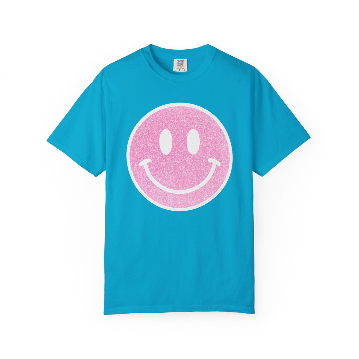 Faux Glitter Smiley - Comfort Colors | Trendy Women's T-Shirt. Direct to Garment. Printed & Shipped in the USA. Unisex Sizes.