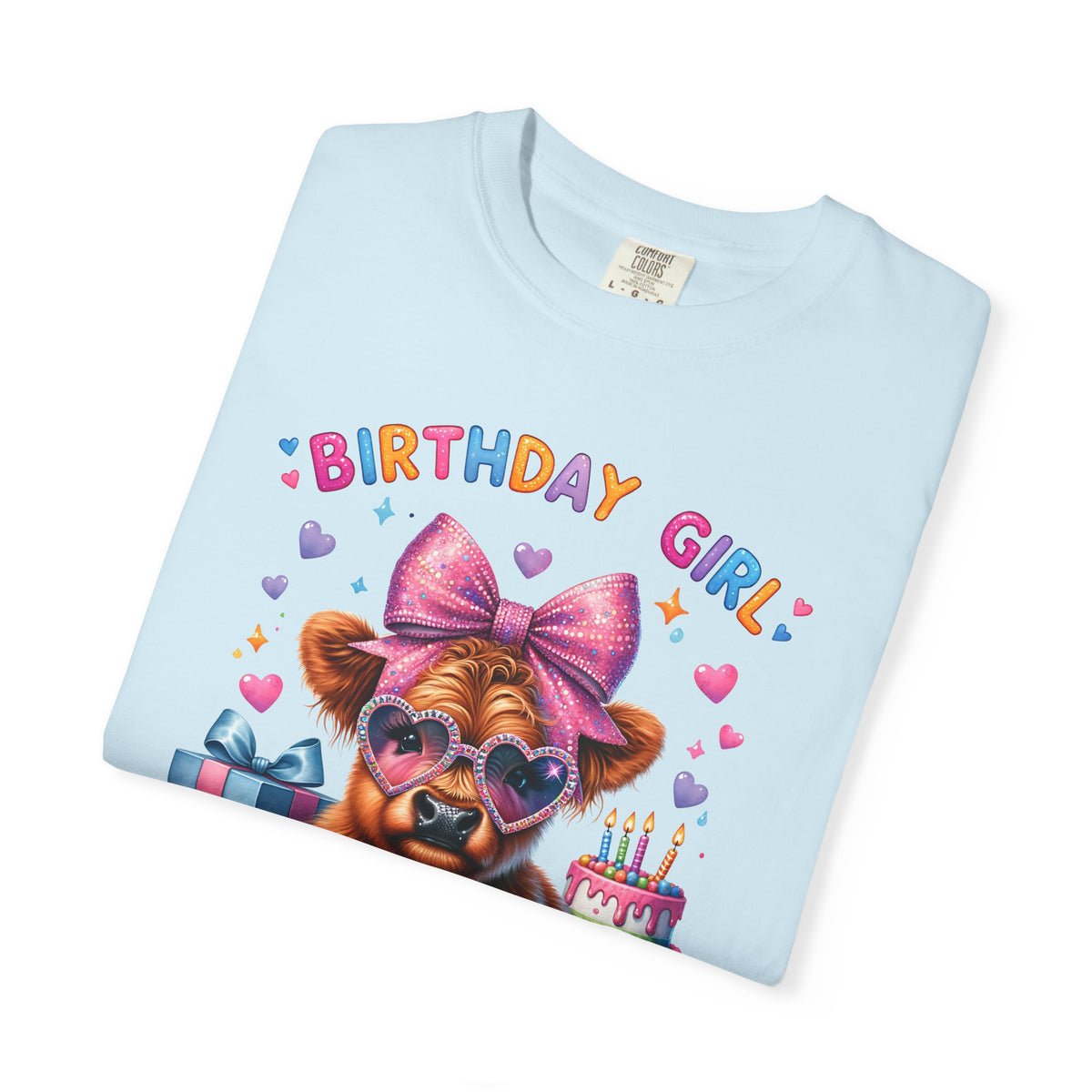 Birthday Girl, Highland Cow - Comfort Colors | Trendy Women's T-Shirt. Direct to Garment. Printed & Shipped in the USA. Unisex Sizes.
