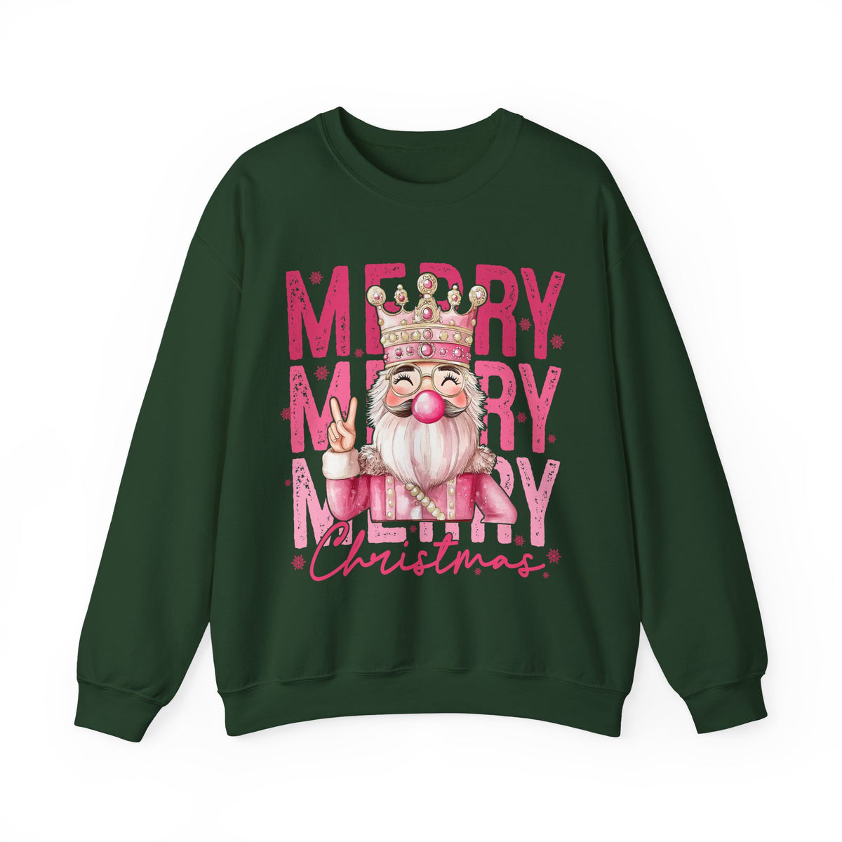 Merry Christmas - Cute Pink Bubblegum Nutcracker – Gildan Heavy Blend | Trendy Women’s Soft Sweatshirt. Direct to Garment. Printed & Shipped in the USA. Unisex Sizes.