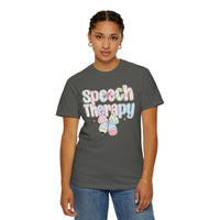 Speech Therapy - Pink Blue Coquette - Comfort Colors | Trendy Women's T-Shirt. Direct to Garment. Printed & Shipped in the USA. Unisex Sizes.
