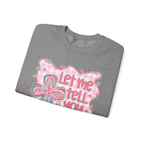 Let Me Tell You About My Jesus, Pink and Green – Gildan Heavy Blend | Trendy Women’s Soft Sweatshirt. Direct to Garment. Printed & Shipped in the USA. Unisex Sizes.