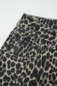 High-Rise Black Leopard Print Barrel Jeans