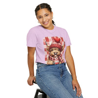 Highland Cow Be Mine, Red Checkered - Comfort Colors | Trendy Women's T-Shirt. Direct to Garment. Printed & Shipped in the USA. Unisex Sizes.