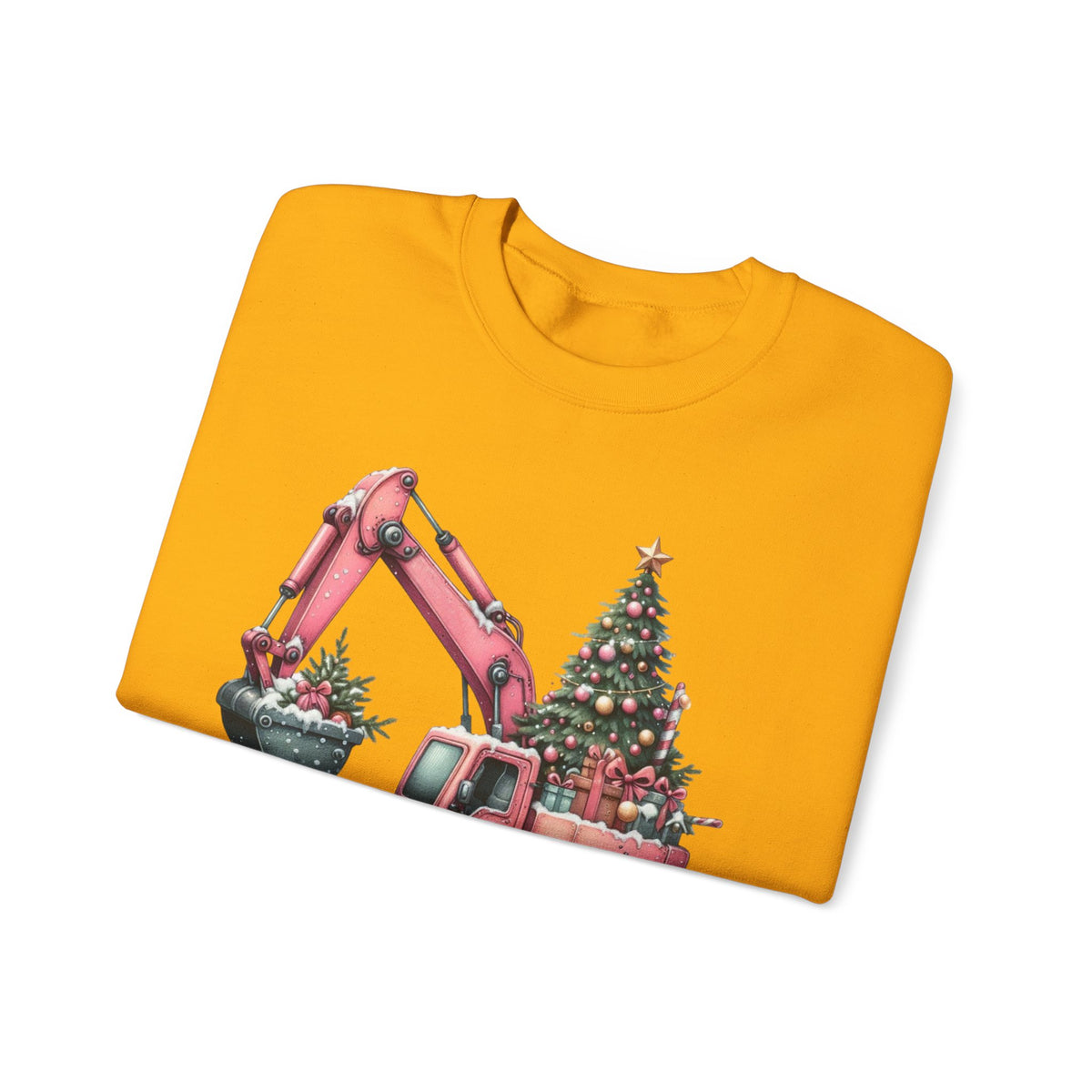 Excavator Merry Christmas Construction – Gildan Heavy Blend | Trendy Women’s Soft Sweatshirt. Direct to Garment. Printed & Shipped in the USA. Unisex Sizes.