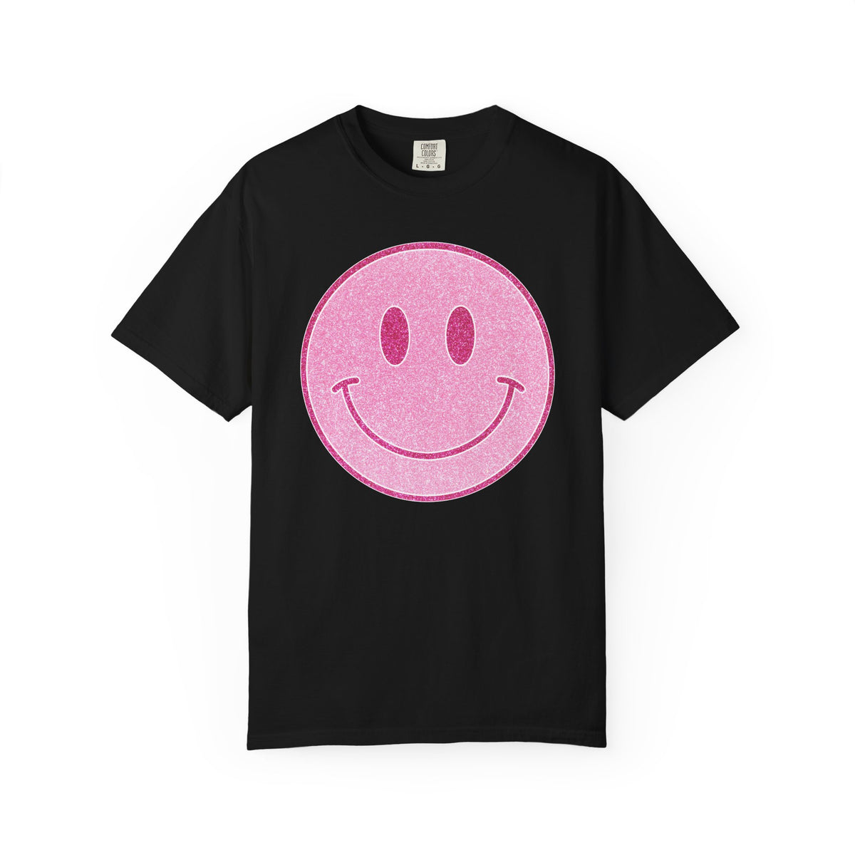 Faux Glitter Smiley - Comfort Colors | Trendy Women's T-Shirt. Direct to Garment. Printed & Shipped in the USA. Unisex Sizes.