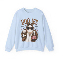 BooJee Ghost with Coffee - Halloween – Gildan Heavy Blend | Trendy Women’s Soft Sweatshirt. Direct to Garment. Printed & Shipped in the USA. Unisex Sizes.