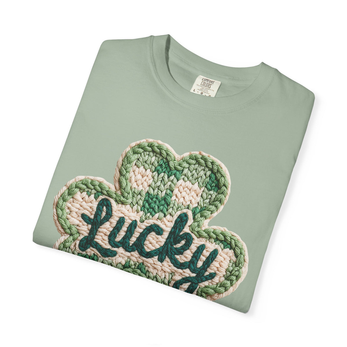 Lucky Shamrock Faux Knit - Comfort Colors | Trendy Men's and Women's T-Shirt. Direct to Garment. Printed & Shipped in the USA. Unisex Sizes.