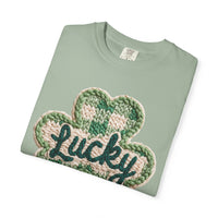Lucky Shamrock Faux Knit - Comfort Colors | Trendy Men's and Women's T-Shirt. Direct to Garment. Printed & Shipped in the USA. Unisex Sizes.