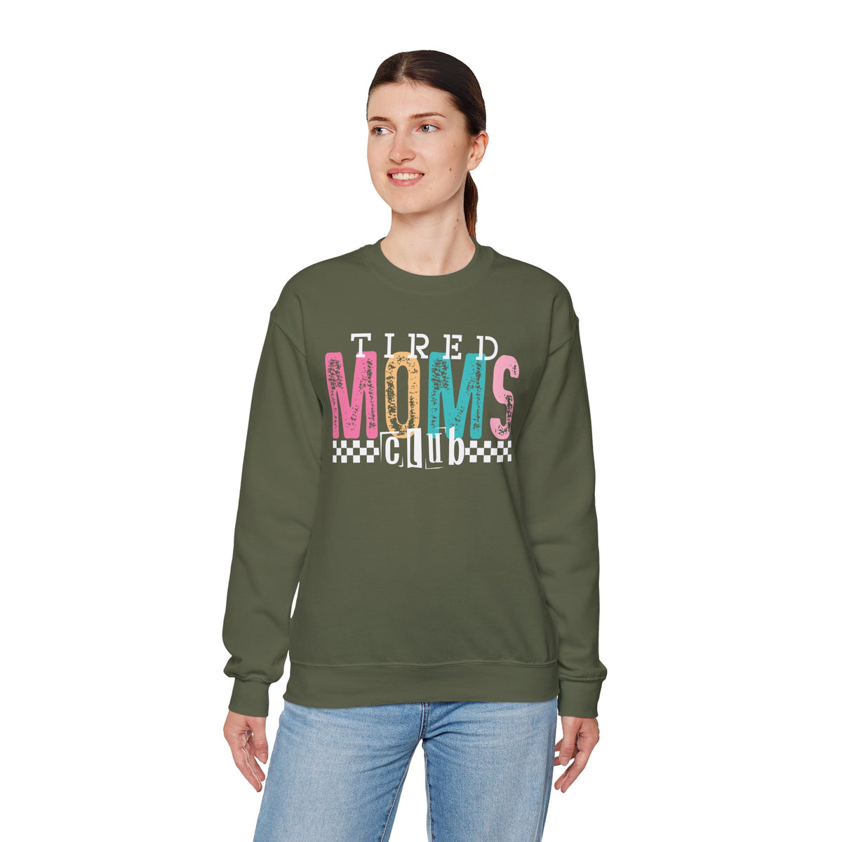 Tired Moms Club Pastel – Gildan Heavy Blend | Trendy Women’s Soft Sweatshirt. Direct to Garment. Printed & Shipped in the USA. Unisex Sizes.