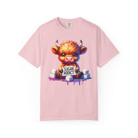 Sugar Addict Highland Cow - Comfort Colors | Trendy Women's T-Shirt. Direct to Garment. Printed & Shipped in the USA. Unisex Sizes.
