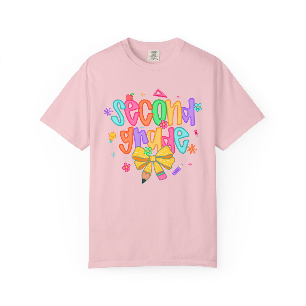Coquette Second Grade Pencil Bow - Comfort Colors | Trendy Women's T-Shirt. Direct to Garment. Printed & Shipped in the USA. Unisex Sizes.