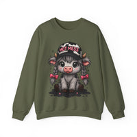 Cute Highland Cow 'Hot Mess' In Braids – Gildan Heavy Blend | Trendy Women’s Soft Sweatshirt. Direct to Garment. Printed & Shipped in the USA. Unisex Sizes.