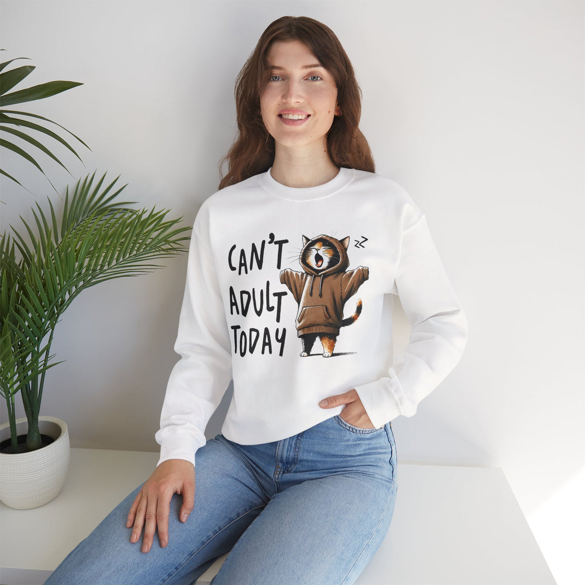 Can’t Adult Today, Cat – Gildan Heavy Blend | Trendy Women’s and Men's Soft Sweatshirt. Direct to Garment. Printed & Shipped in the USA. Unisex Sizes.