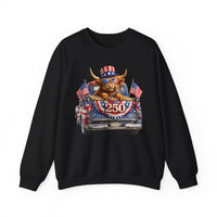 Patriotic Highland, America's 250th Birthday – Gildan Heavy Blend | Trendy Women’s and Men's Soft Sweatshirt. Direct to Garment. Printed & Shipped in the USA. Unisex Sizes.
