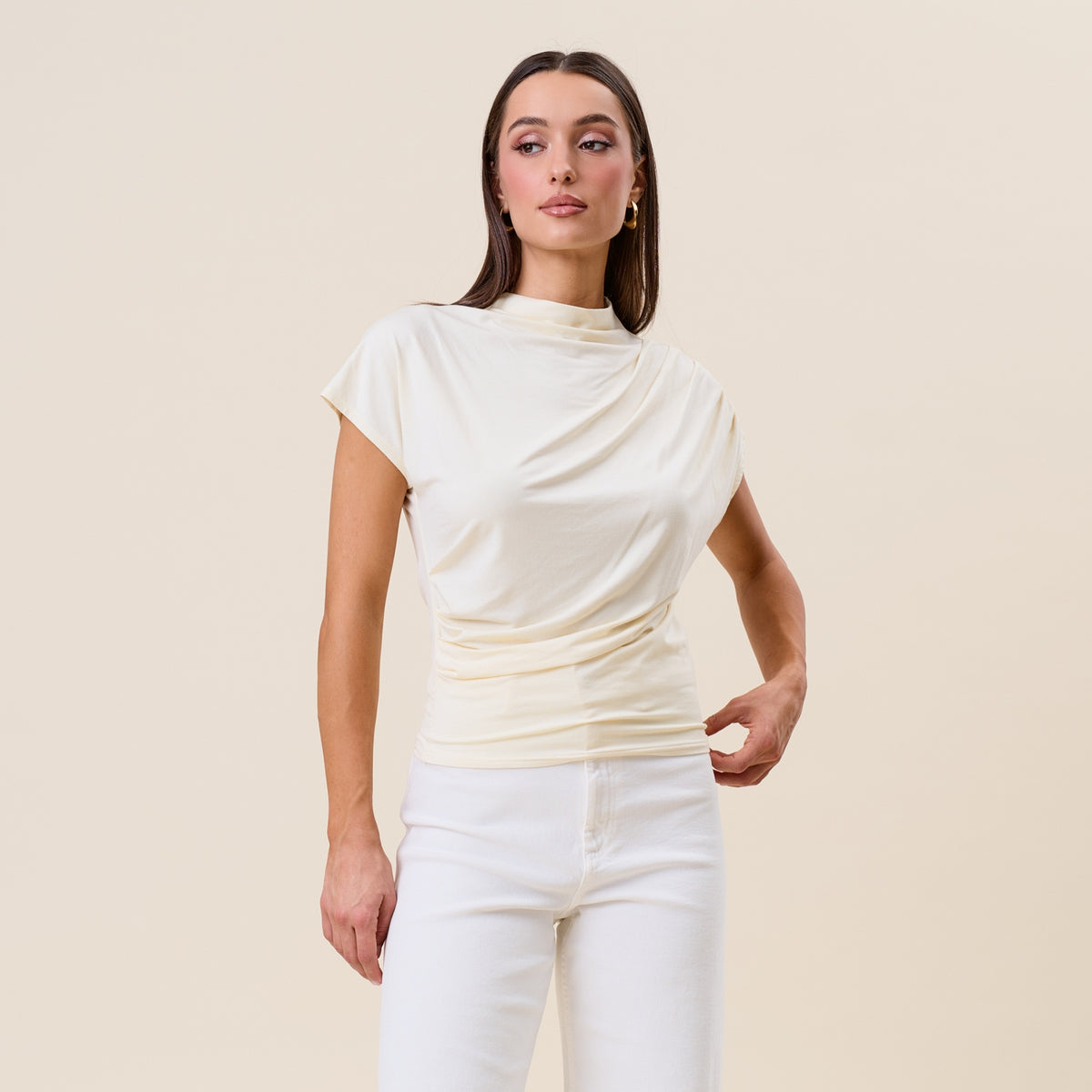 Draped (Cream) Rayon/Spandex Top